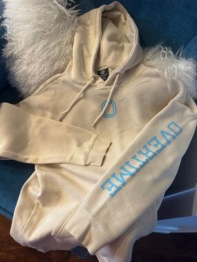Overtime - Cream Hoodie with Light Blue Branding